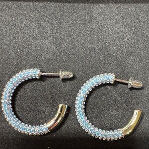 Dazzling Silver and Blue Crystal Hoop Earrings